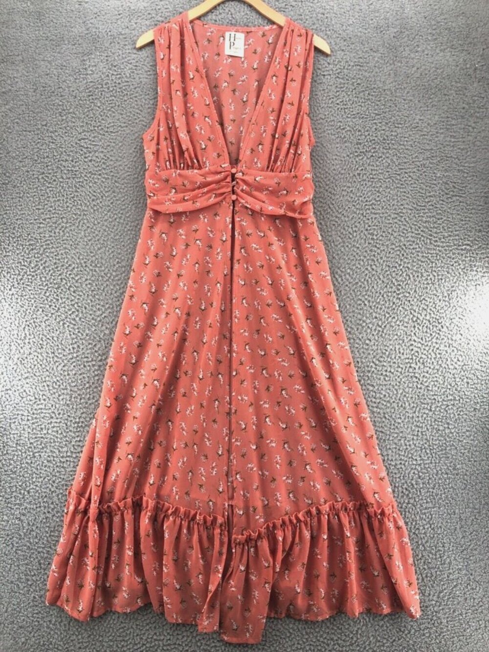 Haute Project Top Women Large Pink Floral Midi Chiffon Sleeveless Ruffle Dress